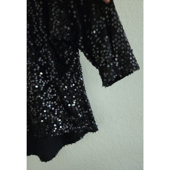 TOP-NUE OPTIONS-Black Sequins-Shirt Tail Bottom-3/4 Sleeves-Reflective-Size MED - Picture 3 of 14